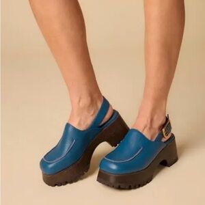 Charlotte Stone Blue Leather Mules